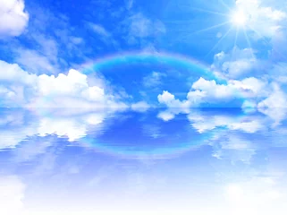 Fotobehang 青空と雲と太陽と海 © k_yu