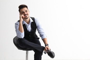 Stylish handsome man on white background