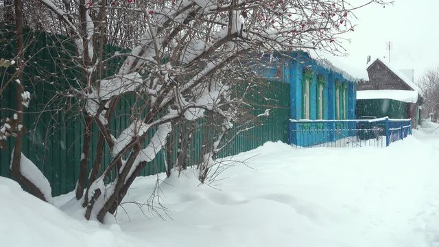 Traditional russian house in winter.