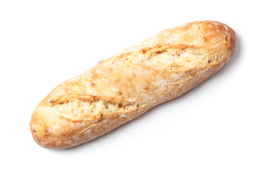 Baguette style bread with onion baked in isolated on white
