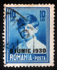 Stamp printed in Romania shows portrait of King Michael, circa 1930