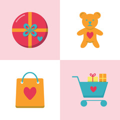 Valentine day romantic icon set in flat style