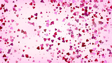 Flying Hearts Vector Confetti. Valentines Day Romantic Pattern. Elegant Gift, Birthday Card, Poster Background Valentines Day Decoration with Falling Down Hearts Confetti. Beautiful Pink Design