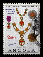 Stamp printed in the Angola shows Military Order of Santiago of Espada, Portuguese Civil and...