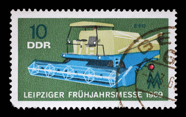 Stamp printed in GDR shows Combine, Agricultural Machine, Leipzig Fair, circa 1969