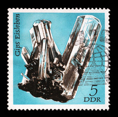 Stamp printed in GDR shows Gypsum from the series Minerals, circa 1972.