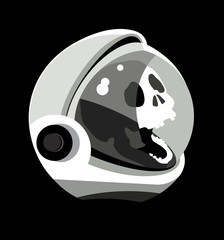Skull in spacesuit, cosmonaut helmet, cosmonaut head, dead astronaut in outer space, vector, symbol, icon, logo, space travel, graphic vector illustration