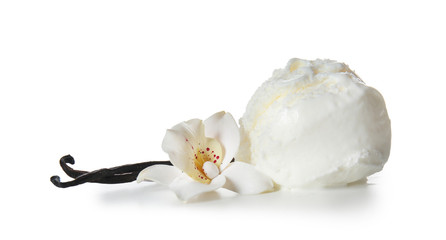 Tasty vanilla ice-cream on white background