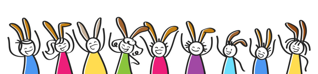 Ostern, bunte Strichmännchen jubeln