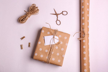 Handmade gift box on light background