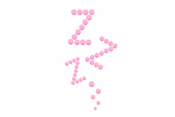 Pink pills in Z shape on the white background. Sleeping pills, hypnotic drugs, sedative. Insomnia. Psychology.