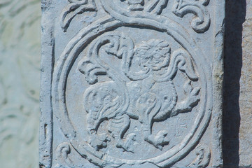 as-reliefs on the ancient temple Saint George Cathedral Yuryev-Polsky.