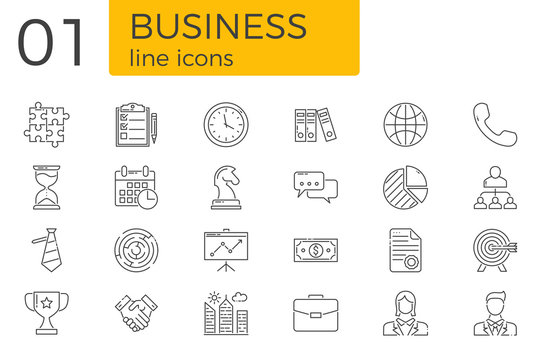 Business Related Vector Line Icons Set. Isolated on White Background. Editable Stroke.
