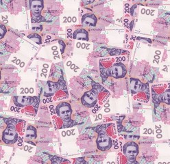 Fototapeta na wymiar Pile of ukrainian money, denomination of 200 UAH