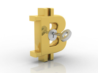 3d rendering bitcoin sign insert key