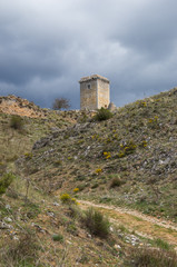 Fototapeta na wymiar Ruins of Castle of Ucero in a cloudy day