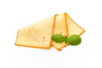 Cheese slices isolated on the white background.
