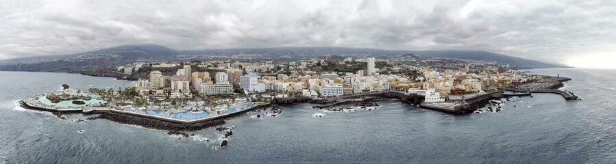 Aerial view of Tenerife coastline from drone, Spain Island