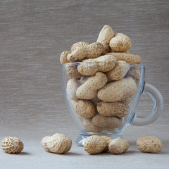 peanuts in a shell in a glass cup