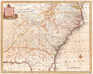 Fototapeta na wymiar 1747, Bowen Map of the Southeastern United States, Carolina, Georgia, Florida