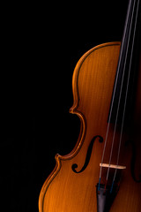 Violin music instrument closeup isolated on black