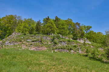 Fototapeta na wymiar Frohburg in Pfeffingen, auch Tschöpperli genannt, bedeutende Reste einer repräsentativen Burganlage des reichen Stadtadels