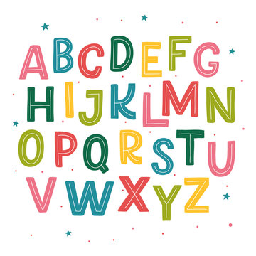 Cute hand drawn alphabet made in vector. Doodle letters for your design. Isolated characters. Handdrawn display font for DIY projects and kids design.
