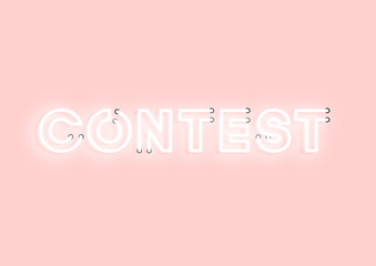 Contest pink neon electric letters illustration. Concept of advertising for seasonal offer with glowing neon text.