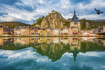 Fototapeta premium Historic town of Dinant with river Meuse at sunset, Wallonia, Belgium
