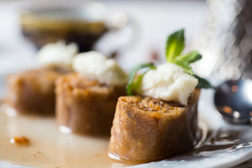 Baklava. Traditional dessert with honey and sour cream
