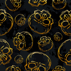 Skull. Seamless pattern. Vector illustration. Handmade. golden