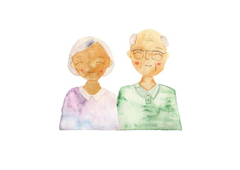 水彩　手描き　シニア　男性　女性（重なりC）