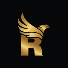 Letter R with Eagle Gold Logotype