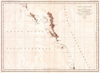 1786, La Perouse Map of Vancouver and British Columbia, Canada