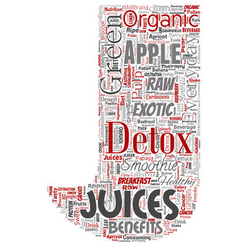 Vector conceptual fresh natural fruit or vegetable juices letter font red healthy diet organic beverage word cloud isolated background. Collage of green exotic, tropical raw nutrition concept