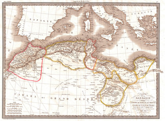 1829, Lapie Map of the Eastern Mediterranean, Morocco, and the Barbary Coast