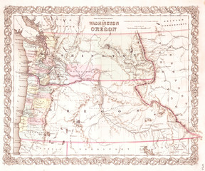 Fototapeta na wymiar 1853, Colton Map of Washington and Oregon, w- Montana, Idaho