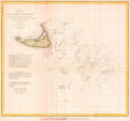1853, U.S. Coast Survey Nautical Chart or Map of Nantucket, Massachusetts