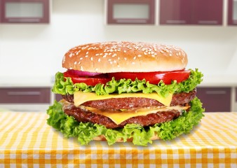 Tasty hamburger on white background, menu for cafe and fast-food