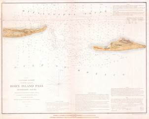 1853, U.S.C.S. Map of Horn Island Pass, Mississippi and Louisiana