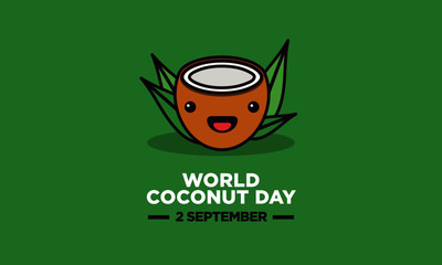 World Coconut Day 2 September Cute Illustration with Smiley Face