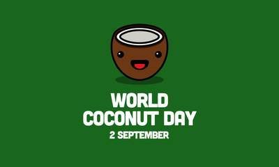 World Coconut Day 2 September Cute Illustration with Smiley Face