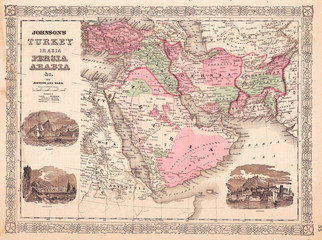 1866, Johnson Map of Arabia, Persia, Turkey and Afghanistan, Iraq