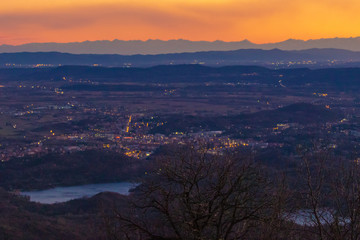 Sunset Panorama at dusk over Ivrea Canavese Piemonte Piedmont Turin Italy