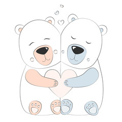 Love Polar bear Vector illustration. Blue and Pink set.