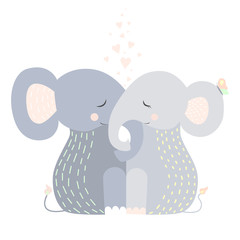 Hugging Elephant Postcard Vector illustration