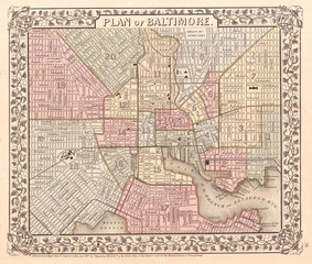 Fototapeta na wymiar 1867, Mitchell Map of Baltimore, Maryland
