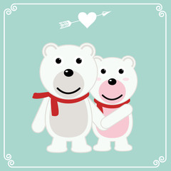 Romantic valentines day card of a pair of loving bears. Bears hold hands