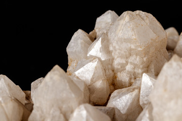 Macro Mineral Snow quartz Crystals on Black Background