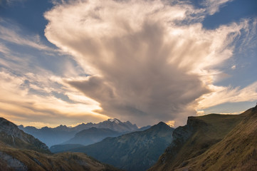 Fototapeta na wymiar Storm clouds over Italy Dolomites mountains Italy